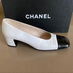 CHANEL White and Black Heels